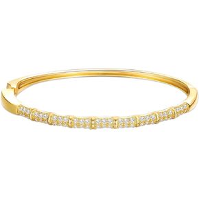 Novastar Luxurious & Elegant Open Bracelet in Bamboo Section Shape, Made of Copper, Plated with 14K Gold or Pure Silver, Adorned with Zircon, Perfect for Women