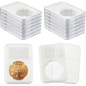 PH PandaHall 4 Sizes Coin Slab Snap Display Holder, 8pcs White Coin Cases for Collectors 24 29 34 38mm Coin Display Box Plastic Dollar Coin Holder with Clear Cases for Coin Collection Supplies