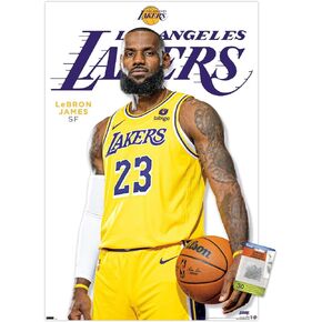 Trends International NBA Los Angeles Lakers - LeBron James Feature Series 23 Wall Poster, 14.72" x 22.37", Premium Poster & Push Pin Bundle