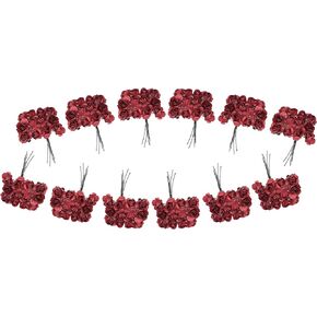 Artificial Roses Fake Roses Embellishments for Craft Flowers Mini Flowers for Crafts Face Flowers for Crafts Rose Decorations Small Paper Flowers Face Roses with Stem Fake Burgundy Roses 144 Pcs 1/2"