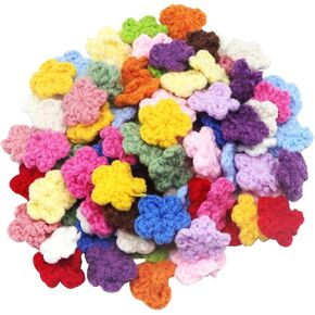 Ewanda store 100Pcs Mini Crochet Flowers Knitted Handmade Crochet Wool Flowers for Crafts Embellishments DIY Hair Clothing Accessories Sewing Appliques