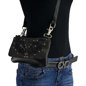 Milwaukee Leather MP8853 Women's 'Flower' Black Leather Multi Pocket Belt Bag