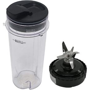Joystar replacement 16-Ounce (16 oz.) Cup with spout Seal Lid with blade for Nutri Ninja blender：BL200 30/ BL201 30/BL201C 30/BL203QBK 30 /BL203OCN 30/ BL203QB 30 /BL203QY 30/BL204 30