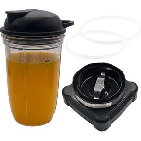 Upgrade exractor blade and personal jar 32oz cup with to go spout lid,Compatible with Ninja Kitchen System 1200 Watt Power Motor Base BL500, BL500C, BL550,NJ600 /NJ600WN /NJ600C/NJ600CCO/NJ600RC (3)