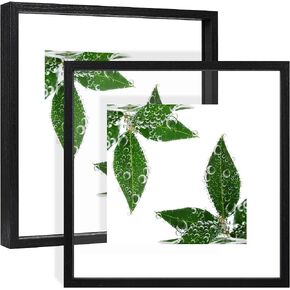 5x7 Floating Picture Frames Set of 2, Double Glass Photo Frame Wooden Frame for Wall Mount or Tabletop Displays for 3x5, 4x6 inch Pictures, Plane Edge Frames, Black
