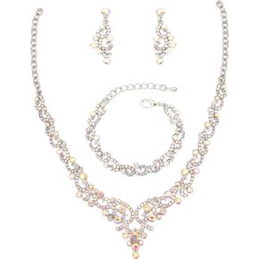 Elegant Wedding Jewelry Set Austrian Crystal Necklace Dangle Earrings Link Bracelet Brides Bridesmaid Prom Costume Party Events Accessories for Woman