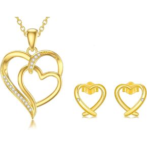 14k Gold Heart Necklace and Earrings Set for Women Heart Pendant Jewelry Sets Birthday Anniversary Valentine’s Day Gifts For Her Girlfriend Mom Wife in Kuwait