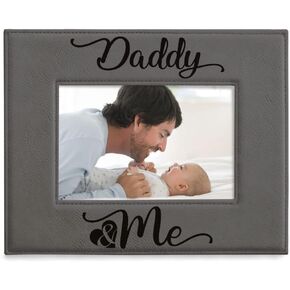 KATE POSH Daddy and Me Engraved Grey Leather Picture Frame, First (1st), Birthday & Christmas for Dad, New Dad, Daddy & Me, I Love You Dad, Best Dad Ever Gifts (4x6-Vertical)