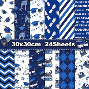 24 Sheets Graduation Themed Scrapbook Paper, 12x12'' Blue Graduation Craft Paper Double-Sided Papermania Folded Flat in 12 Designs for Card Making Scrapbook Graduation Photo Album Decor in Kuwait