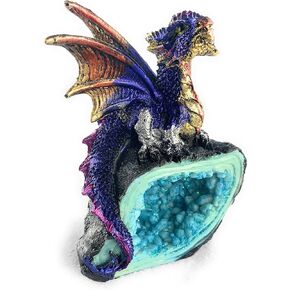 Ain’t It Nice Dragon Statue Rock Faux Geode Cavern Sparkling Medieval Collectible Fantasy Dragon Figurine Décor, Purple 3.5(L) X 2.5(W) X 5.5(H) inches