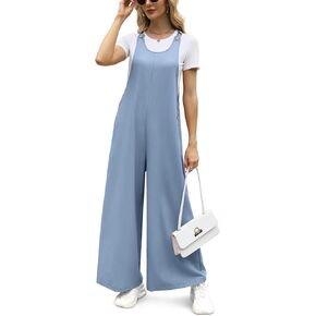 Tanou Women's Casual Jumpsuit Wide Leg Button Adjustable Summer Overall Loose Baggy Sleeveless Rompers 2024