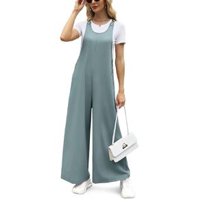 Tanou Women's Casual Jumpsuit Wide Leg Button Adjustable Summer Overall Loose Baggy Sleeveless Rompers 2024