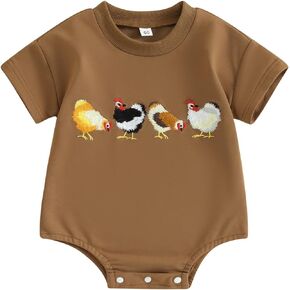 Newborn Baby Boy Girl Summer Bubble Romper Chicken/Western Cow Print Short Sleeve Bodysuit Farm Animal Clothes