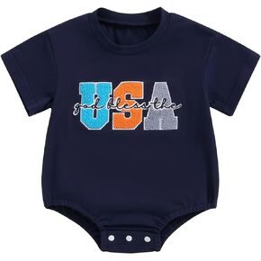 Ayalinggo 4th of July Baby Girl Boy Romper newborn Summer Clothes Embroidery USA american flag Short Sleeve independent day