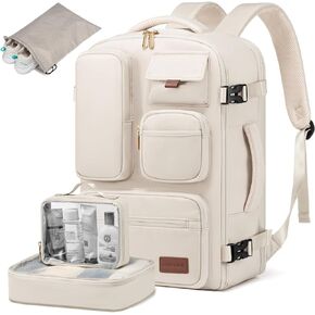 LOVEVOOK Travel Backpack for Women, Carry-On Backpack with Laptop Compartment, 30L Lightweight Waterproof Personal Item Travel Bag, Off White
