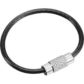 uxcell Wire Keychain 90mm Length Key Ring Loop Cable for Handbag Lanyard Zipper, PVC Coated Stainless Steel, Black, Pack of 6