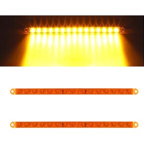 Partsam 2Pcs 12" Amber Led LED Strip Bar P/T/C Parking Turn Signal Clearance Light Bar 15-2835-SMD Waterproof Sealed Thin 12 Inch Amber LED Turn Signal Light Bar Flush Mount Headlight Bezel Light Bar