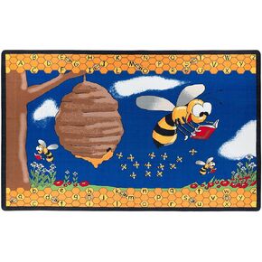 Flagship Carpets Busy Bee Cartoon Reading Bug Children's Classroom, Kids Bedroom or Educational Area Rug, 6' x 9', Blue/Multicolor