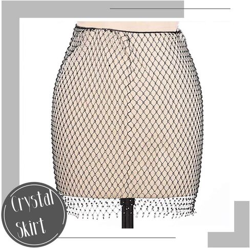 Earent كريستال شبكة التنانير الجسم سلسلة الرقص الشرقي الورك وشاح حجر الراين تنورة الشاطئ زي ملهى ليلي مجوهرات الجسم للنساء والفتيات (أسود) in Kuwait