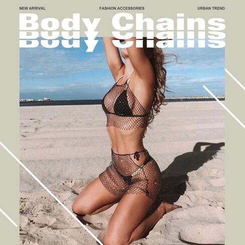 Earent كريستال شبكة التنانير الجسم سلسلة الرقص الشرقي الورك وشاح حجر الراين تنورة الشاطئ زي ملهى ليلي مجوهرات الجسم للنساء والفتيات (أسود) in Kuwait