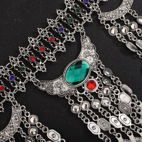 Boho Vintage Metal Chain Belt Rhinestone Crystal Body Chain Silver Coin Pendant Waist Chain Belt Layered Tassel Belly Chain Summer Beach Body Waist Chain for Dresses Jeans Western Cowgirl in Saudi Arabia
