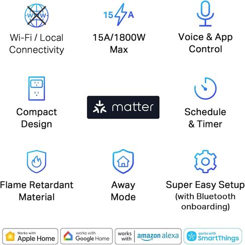 TP-Link Tapo Matter متوافق مع المكونات الذكية الصغيرة، تصميم مضغوط، 15A/1800W كحد أقصى، إعداد سهل للغاية، يعمل مع Apple Home، Alexa وGoogle Home، معتمد من UL، 2.4G Wi-Fi فقط، أبيض، Tapo P125M in Kuwait