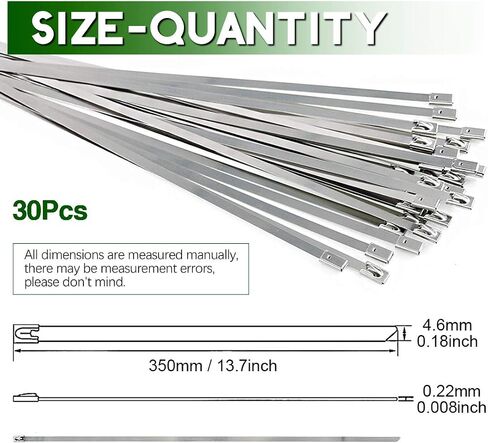 Keadic 30Pcs 8 Inches 304 Stainless Steel Zip Ties Exhaust Wrap Coated Locking, Metal Cable Zip Ties for Computer Wire Harness, Automotive Parts and more in Saudi Arabia