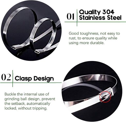 Keadic 30Pcs 8 Inches 304 Stainless Steel Zip Ties Exhaust Wrap Coated Locking, Metal Cable Zip Ties for Computer Wire Harness, Automotive Parts and more in Saudi Arabia