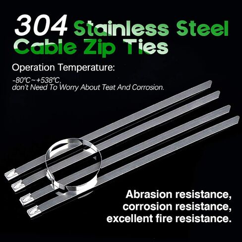 Keadic 30Pcs 8 Inches 304 Stainless Steel Zip Ties Exhaust Wrap Coated Locking, Metal Cable Zip Ties for Computer Wire Harness, Automotive Parts and more in Saudi Arabia
