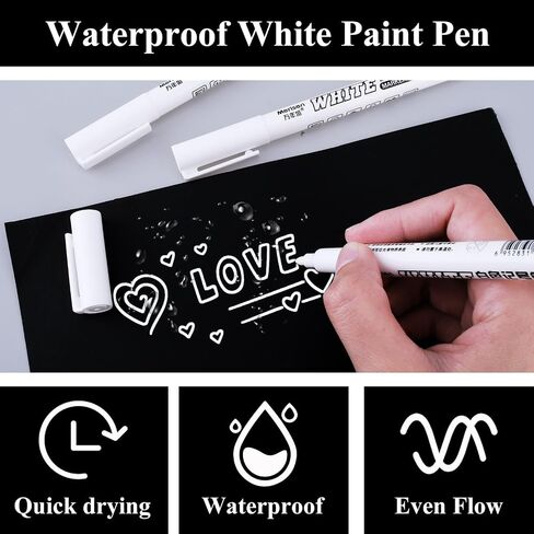 12pcs White Marking Pens, 1mm Water-Based Pens for Art Projects, Rock Painting, Stone, Ceramic, Glass, Wood, Plastic, Metal in Saudi Arabia