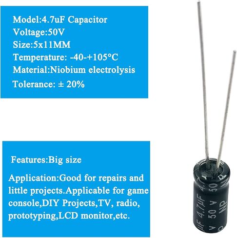 4.7uF 50V Capacitor, 20 PCS 4.7uf Capacitors NP Bipolar Non Polarized Capacitor,4.7uF,50V Non-Polar Electrolytic Capacitor 5x11MM in Saudi Arabia