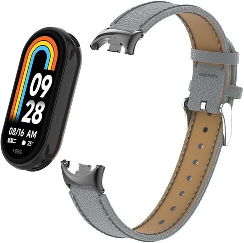 HOPMC Mi Band 8 Fashion Metal Connector Lychee Grain Leather Strap استبدال الأساور حزام متوافق مع Xiaomi Mi Smart Band 8 /8NFC (غير متضمن) in Kuwait