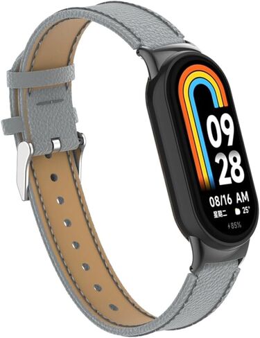 HOPMC Mi Band 8 Fashion Metal Connector Lychee Grain Leather Strap استبدال الأساور حزام متوافق مع Xiaomi Mi Smart Band 8 /8NFC (غير متضمن) in Kuwait