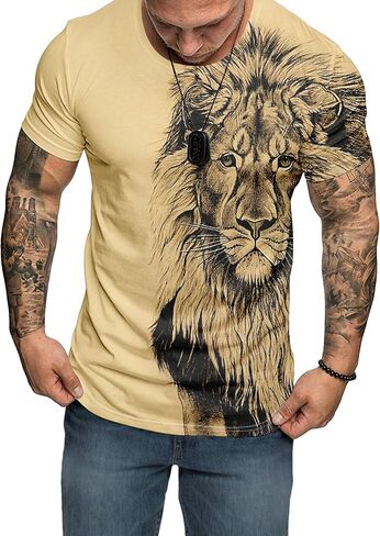SOLY HUX Men's Plus Size Graphic Tees Lion Print Short Sleeve Round Neck T Shirt Tops in Saudi Arabia