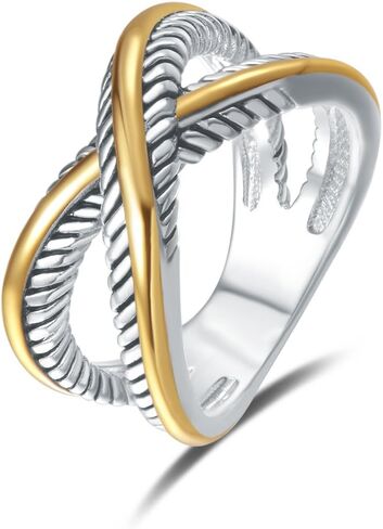 UNY JEWEL Two Tone X Cross Designer Inspired Twisted Cable Wire Ring Heart Link Bracelets Women Fashion Jewelry Christmas Gifts Size 7 in Saudi Arabia
