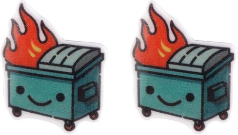 سلة المهملات النار أقراط مضحك ميمي القمامة حرق اللهب الأذن مسمار لطيف الكرتون الملونة الاكريليك مسمار Kawaii أقراط هيبوالرجينيك الفولاذ المقاوم للصدأ مجوهرات هدية عيد ميلاد للنساء الفتيات (قمامة النار أقراط) in Kuwait