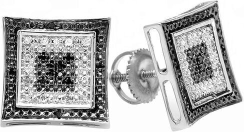 Dazzlingrock Collection 0.12 Carat (ctw) Round Black & White Diamond Cluster Square Stud Earrings for Women in Gold & Sterling Silver in Saudi Arabia