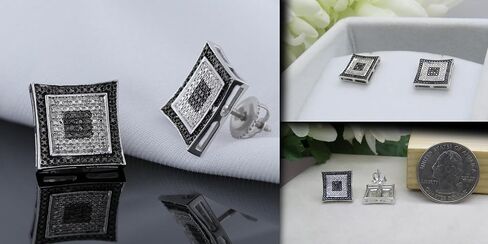 Dazzlingrock Collection 0.12 Carat (ctw) Round Black & White Diamond Cluster Square Stud Earrings for Women in Gold & Sterling Silver in Saudi Arabia