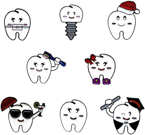 8 Pcs Tooth Brooch Women Girls Lapel Pin Cute Creative Tooth Molar Enamel Pin Funny Happy Tooth and Toothbrush Wearing Masks/Bow Tie /Christmas Hat Tooth Pin Charm Dentist Cartoon Pin Nurse Brooch Doctors Nurse Decor Gift in Saudi Arabia