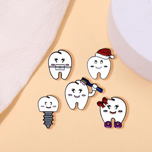 8 Pcs Tooth Brooch Women Girls Lapel Pin Cute Creative Tooth Molar Enamel Pin Funny Happy Tooth and Toothbrush Wearing Masks/Bow Tie /Christmas Hat Tooth Pin Charm Dentist Cartoon Pin Nurse Brooch Doctors Nurse Decor Gift in Saudi Arabia