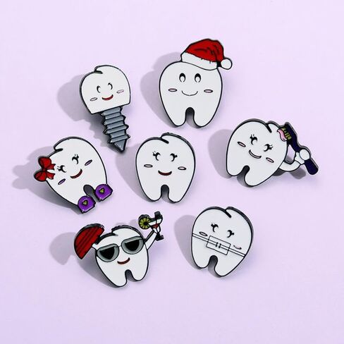 8 Pcs Tooth Brooch Women Girls Lapel Pin Cute Creative Tooth Molar Enamel Pin Funny Happy Tooth and Toothbrush Wearing Masks/Bow Tie /Christmas Hat Tooth Pin Charm Dentist Cartoon Pin Nurse Brooch Doctors Nurse Decor Gift in Saudi Arabia