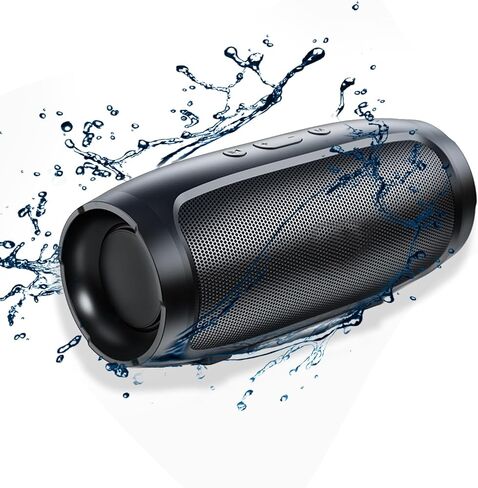 مكبر صوت بلوتوث محمول، مكبر صوت لاسلكي مع صوت محيطي 360 درجة، صوت جهير محسّن، IP65 مقاوم للماء، بطاقة TF، AUX، عمر بطارية طويل، اقتران مزدوج، مكبر صوت متين للسفر والرياضة والخارج، أسود-D in Saudi Arabia