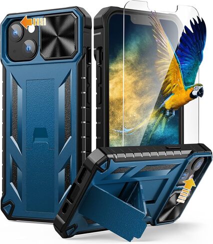 SOiOS for iPhone 13 iPhone14 Case with Stand: iPhone 13 iPhone14 Cover with Kickstand | Shockproof Military Grade Protective Cell Phone Case | TPU Durable Rugged Bumper Textured Matte Hybrid Design in Saudi Arabia