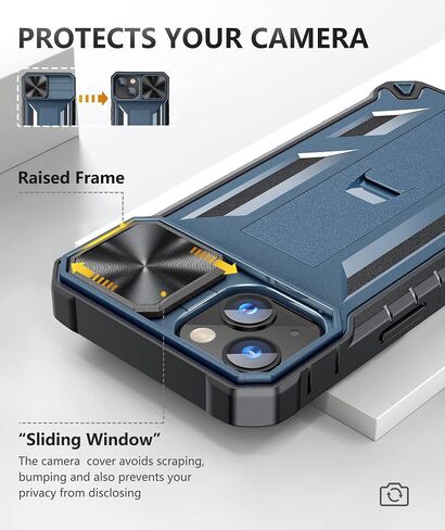 SOiOS for iPhone 13 iPhone14 Case with Stand: iPhone 13 iPhone14 Cover with Kickstand | Shockproof Military Grade Protective Cell Phone Case | TPU Durable Rugged Bumper Textured Matte Hybrid Design in Saudi Arabia