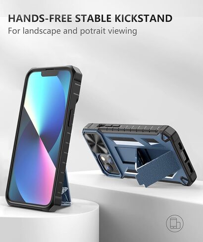 SOiOS for iPhone 13 iPhone14 Case with Stand: iPhone 13 iPhone14 Cover with Kickstand | Shockproof Military Grade Protective Cell Phone Case | TPU Durable Rugged Bumper Textured Matte Hybrid Design in Saudi Arabia