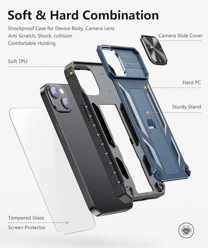 SOiOS for iPhone 13 iPhone14 Case with Stand: iPhone 13 iPhone14 Cover with Kickstand | Shockproof Military Grade Protective Cell Phone Case | TPU Durable Rugged Bumper Textured Matte Hybrid Design in Saudi Arabia