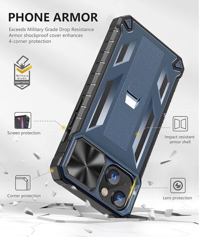 SOiOS for iPhone 13 iPhone14 Case with Stand: iPhone 13 iPhone14 Cover with Kickstand | Shockproof Military Grade Protective Cell Phone Case | TPU Durable Rugged Bumper Textured Matte Hybrid Design in Saudi Arabia