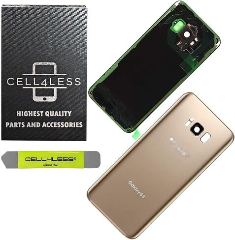 Cell4Less Replacement Back Glass Cover Back Door w/Pre-Installed Camera Lens/Frame, Adhesive & Removal Tool Samsung Galaxy S8 - All Models G950 All Carriers (Gold) in Saudi Arabia