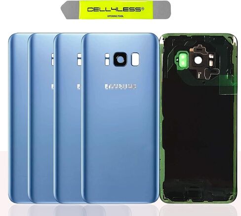 غطاء زجاجي خلفي بديل من CELL4LESS للباب الخلفي مع عدسة/إطار كاميرا مثبتة مسبقًا، أداة لاصقة وإزالة Samsung Galaxy S8 - جميع الموديلات G950 جميع الحاملات (أزرق) in Kuwait