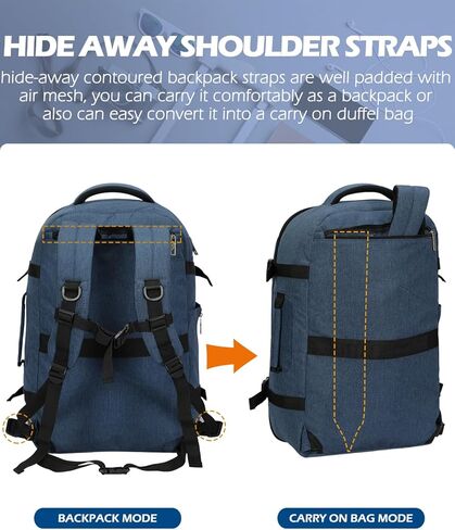 حقيبة ظهر Hynes Eagle للسفر سعة 40 لترًا معتمدة من الطيران حقيبة ظهر للرجال بمقصورة كبيرة لعطلة نهاية الأسبوع للكمبيوتر المحمول للنساء مقاس 15.6 بوصة باللون الأزرق والأسود in Kuwait